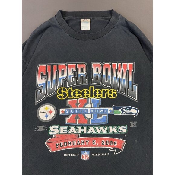 Vintage Y2K NFL Superbowl XL Steelers Seahawks Football Black Long Sleeve Shirt - Picture 3 of 16